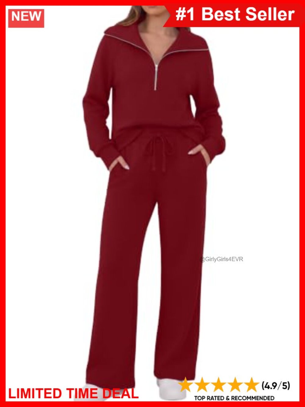 Women's 2-Piece Lounge Set Half Zip Wide Leg Sweatsuit